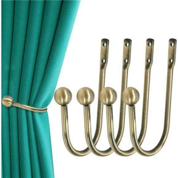 Curtain Holdback, 4 Pcs Wall Mounted Drapery Tiebacks with Screws, Heavy Duty - Picture 1 of 7